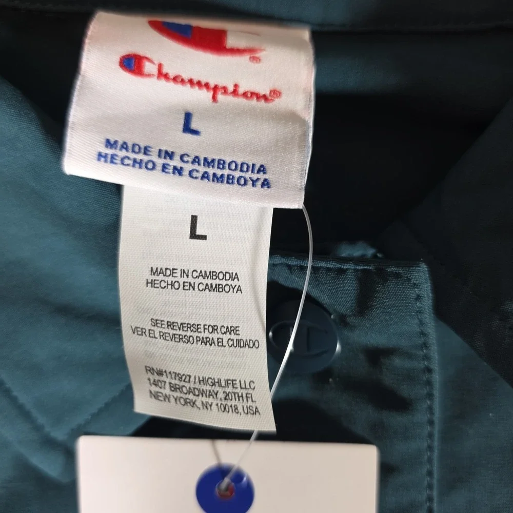 Champion Womens Large‎ Coaches Jacket Reflecting Pond Teal Nylon NWT